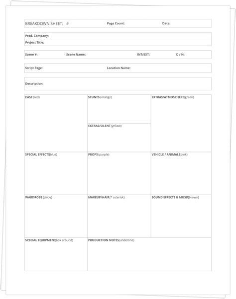 Download Free Script Breakdown Sheet Template 010 Short Film Formatting