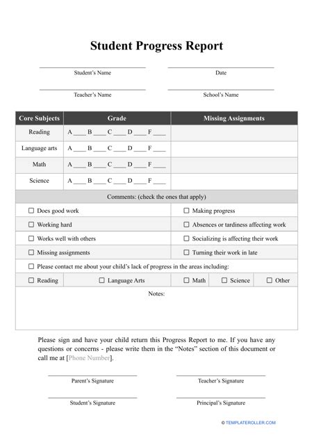 Download Free Student Progress Report for Free FormTemplate