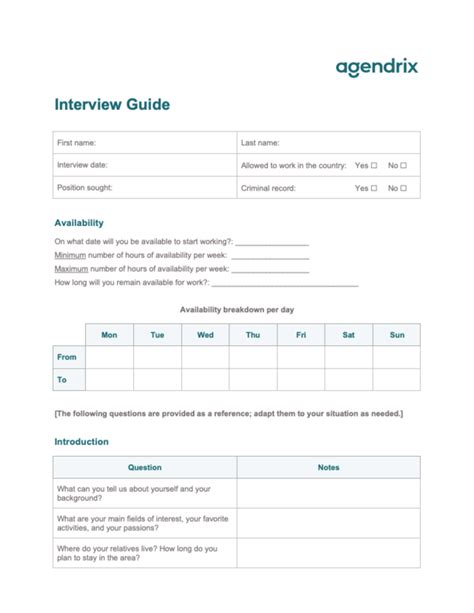 Download Free Word Interview Guide Template Agendrix