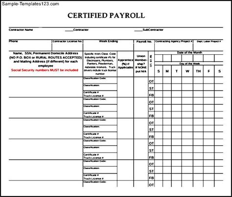 Download General Certified Payroll Form for Free FormTemplate