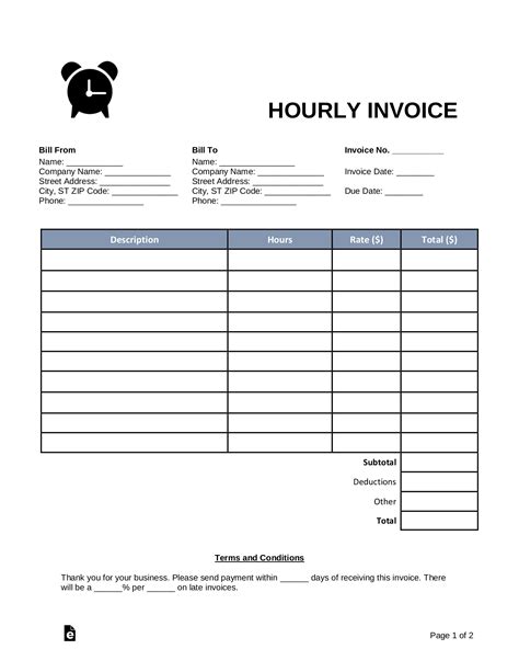 Download Hourly Invoice for Free FormTemplate