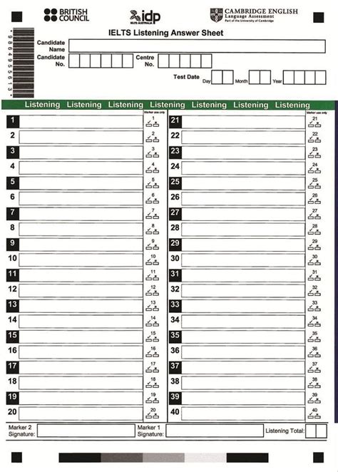 Download IELTS Answer Sheet for Listening, Reading & Writing