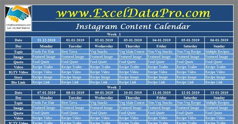 Download Instagram Content Calendar Excel Template Exceldatapro Riset