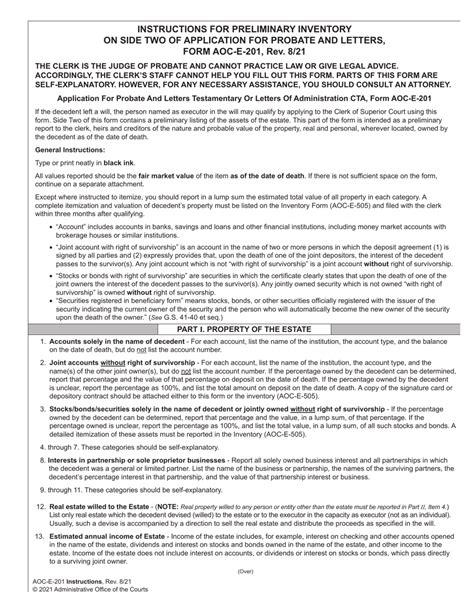Download Instructions for Form AOCE201 Application for Probate and