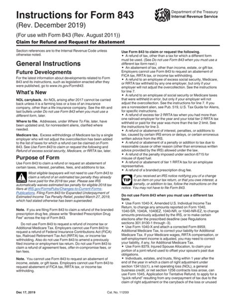 Download Instructions for IRS Form 843 Claim for Refund and Request for