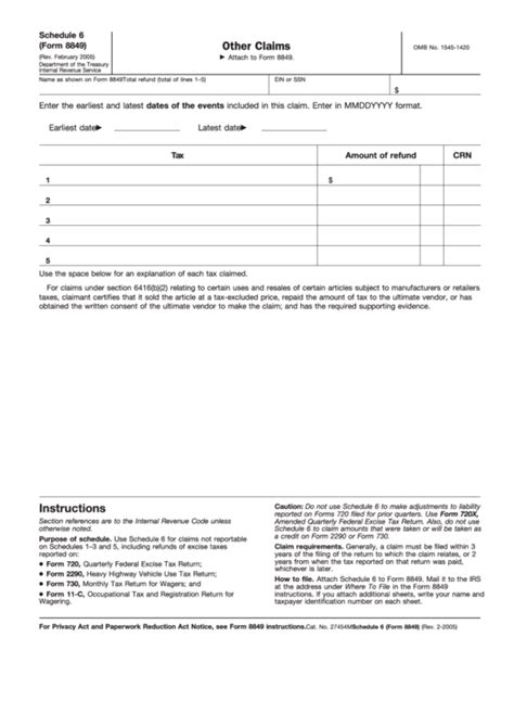 Download Instructions for IRS Form 8849 Schedule 6 Other Claims PDF
