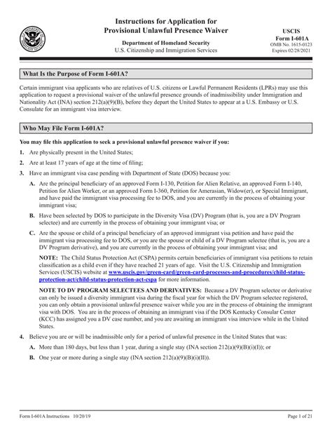 Download Instructions for USCIS Form I601A Application for Provisional