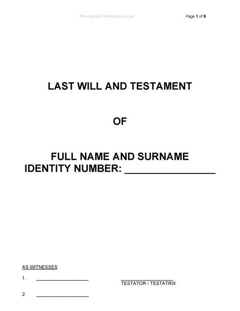 Download Last Will And Testament Template Formfactory