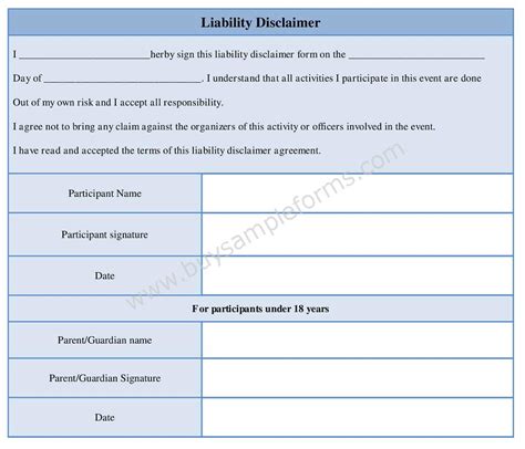 Download Liability Disclaimer Form Template in Word Document