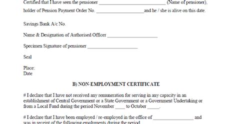 Download Life Certificate Form Application format with NonEmployment