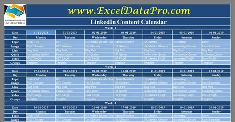 Download LinkedIn Content Calendar Excel Template ExcelDataPro