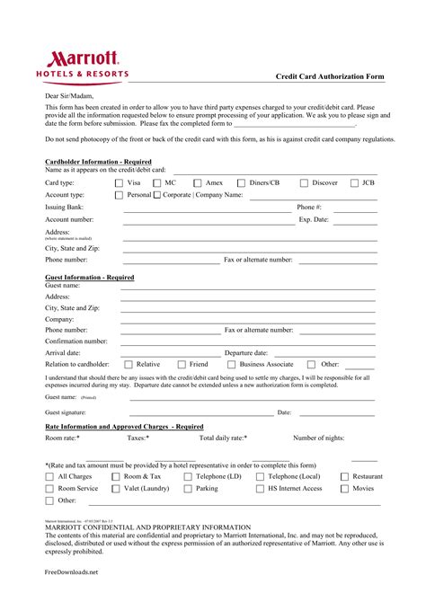 Download Marriott Credit Card Authorization Form Template PDF