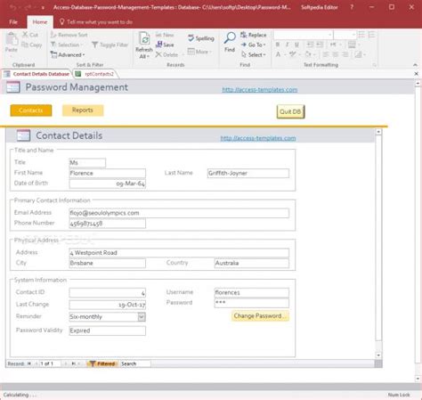 Download Microsoft Access Password Database Template free software