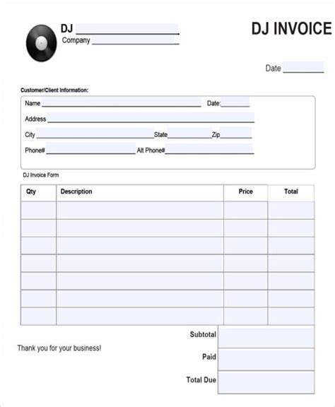 Download Order Form Dj Invoice Template for Free FormTemplate