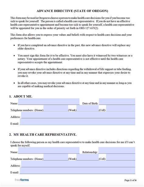 Download Oregon Advance Directive Form for Free Page 6 FormTemplate