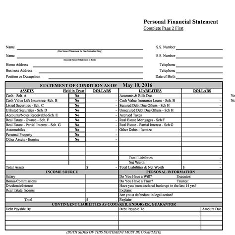 Download Personal Financial Statement 02 TemplateLab in 2021