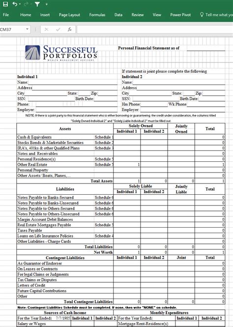 Download Personal Financial Statement Template Excel From Inside Excel