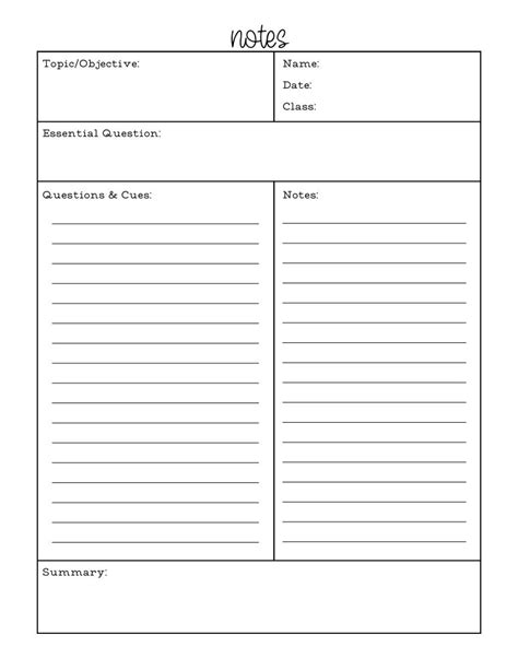 Download Printable Cornell Notes Worksheet PDF