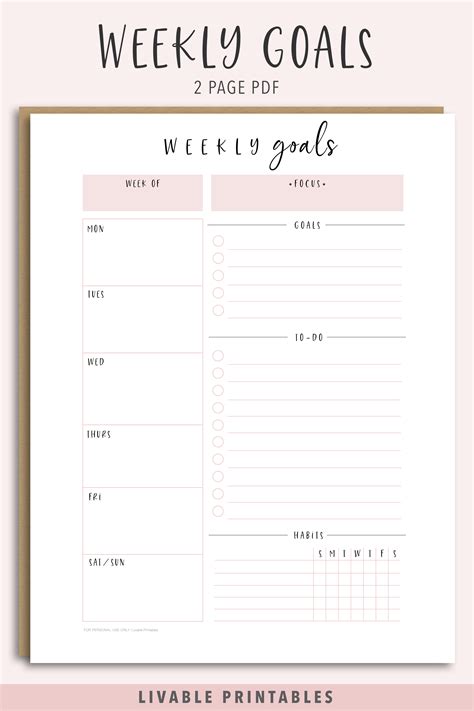 Download Printable Weekly Planner with Main Goals PDF