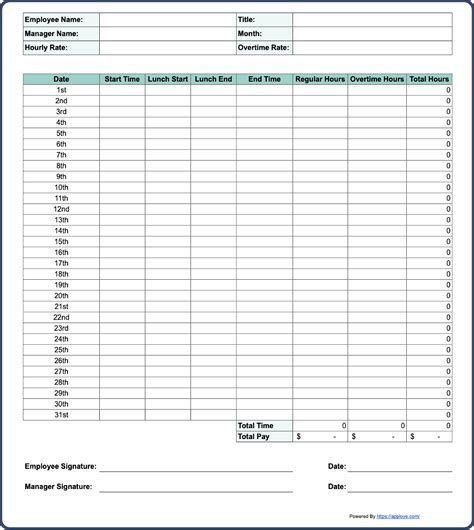 Download Printable Work Time Log Template PDF