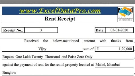 Download Rent Receipt Excel Template Exceldatapro