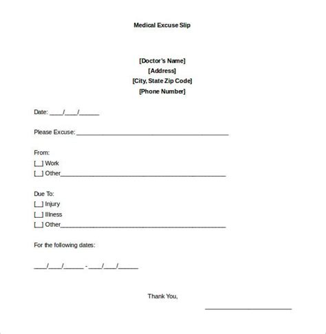Download Sample Blank Doctors Note For Missing Work Excuse for Free