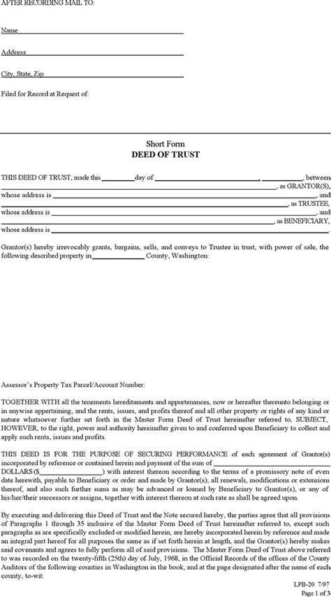 Download Short Form Deed of Trust for Free FormTemplate