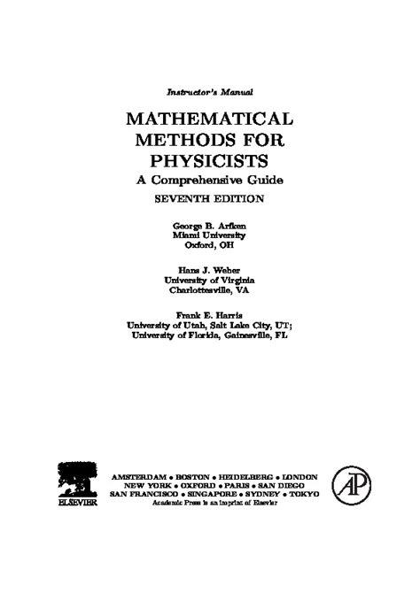 Download Solution Manual Of Mathematical Methods For Physicists In Pdf