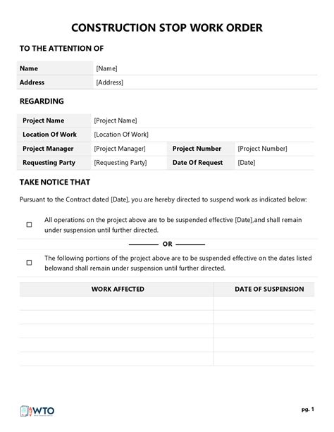 Download Stop Work Order Template MS Word Free Download for Free