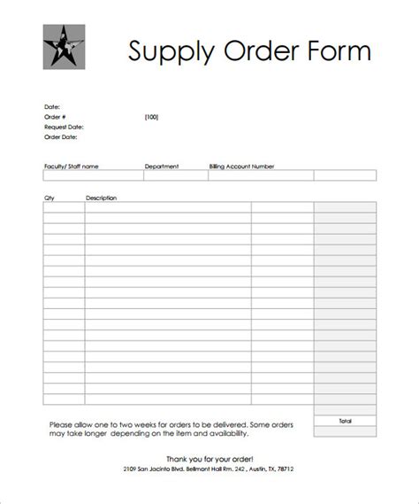 Download Supply Order Form Template Excel for Free Page 2 FormTemplate