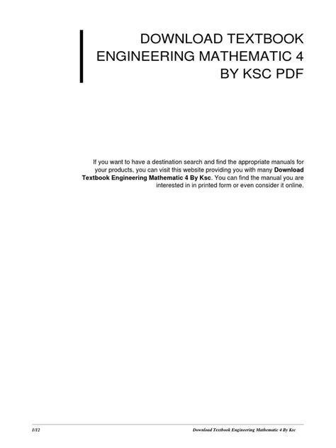 Download Textbook Engineering Mathematic 4 By Ksc