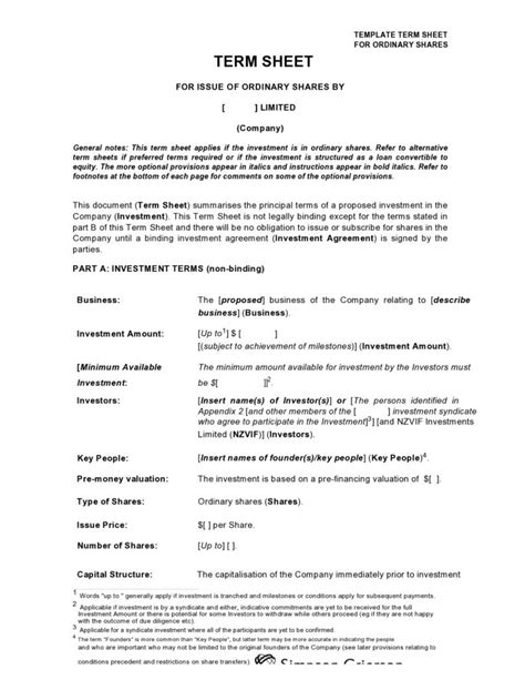 Download VC Sample Term Sheet for Free Page 10 FormTemplate