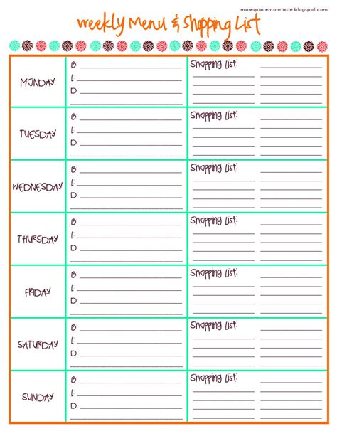Download Weekly Menu Grocery List Template voipsoftware