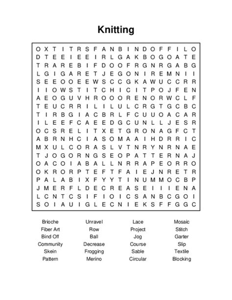 Download Word Search on KNITTING PROJECT