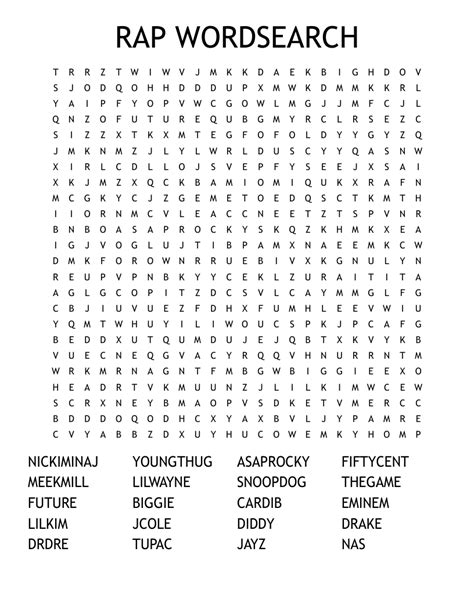 Download Word Search on rap & r&b artist