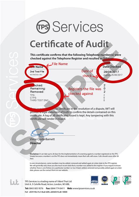 Download a TPS Screening certificate of audit TPS Services