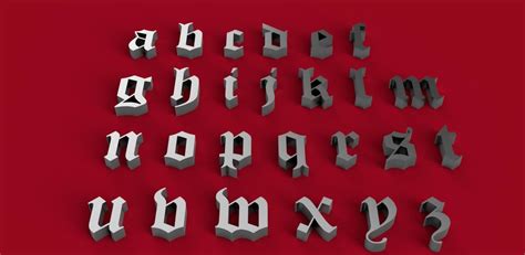Download file OLD ENGLISH font lowercase 3D letters STL file • 3D print