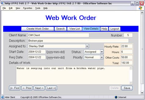 Download free Work Order Template by Uniform Software v.1.10 software