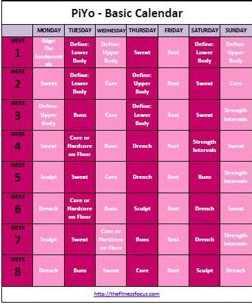 Download or Print Workout Calendar For PiYo