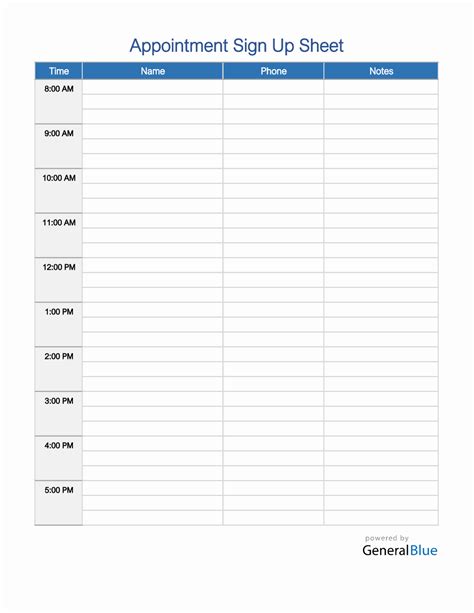 Download the Appointment Sign In Sheet from Sign in
