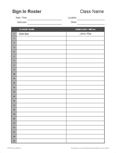 Download the Sign In Roster Template from Sign in sheet