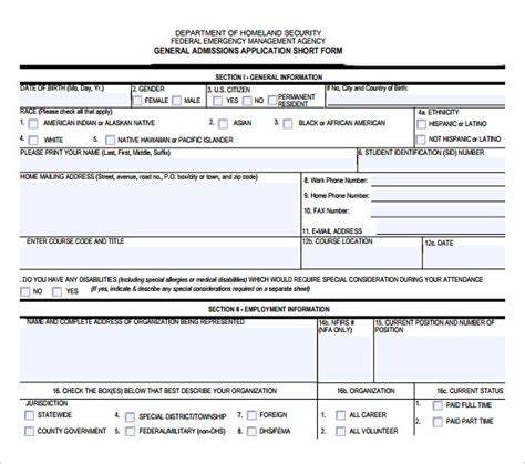 Downloadable FEMA Application Form Sample Templates Sample Templates