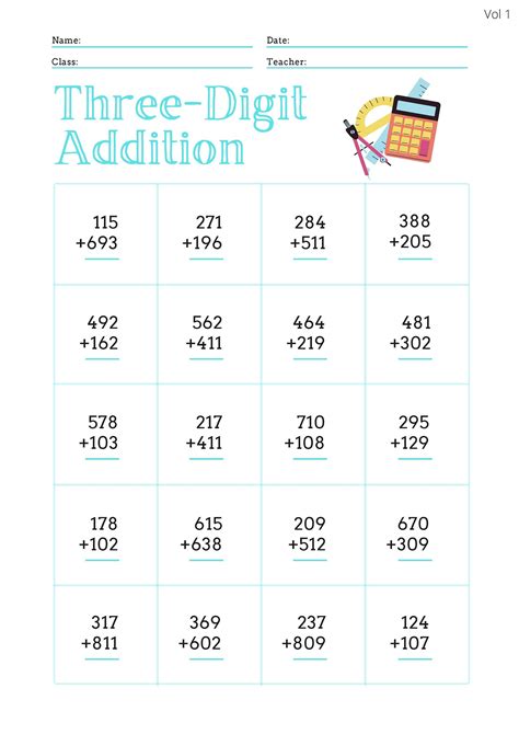Downloadable ThreeDigit Addition Worksheets 4 Unique Sheets Etsy