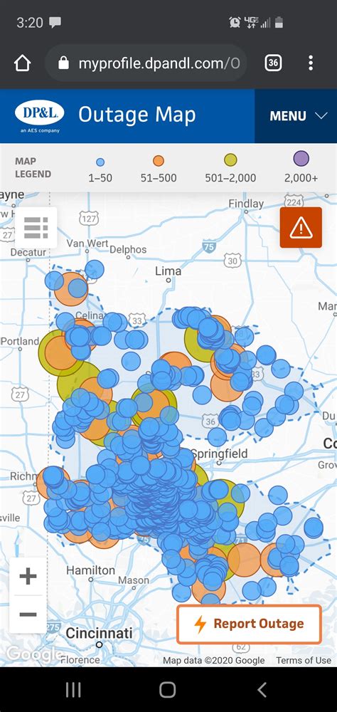 1–50 51–500 501–2,000 2,000+ Customers With Power customers without power. AES Ohio proudly serves 527,000 customers. Last Refresh Auto Refresh : Main Site Outage Safety Tips AES Ohio Service area boundary and outage locations are approximate. Outages by County . 