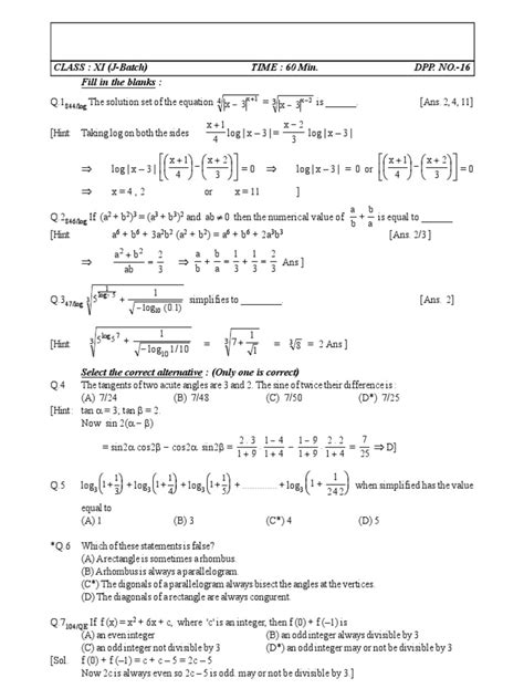 Dpp (16-18) 11th J-Batch Maths PDF Elementary Geometry