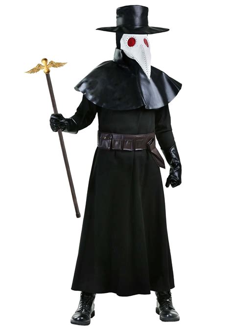 Adult Plague Doctor Costume product details: Longline robe. Attached cowl with faux buckles. Rear hook-and-loop closure. Polyester and metal. Hooded beak mask. Black …. 