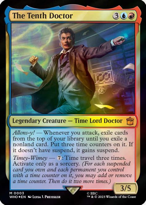 Dr who mtg. The Tenth Doctor: Around $635; The Third Doctor: Around $280; Additional listings will be added upon the cards getting found and put on sale. Top-priced MTG Doctor Who non-serialized cards. At the ... 