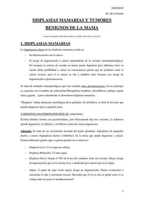 Dr. De la Fuente DISPLASIAS MAMARIAS Y TUMORES BENIGNOS …