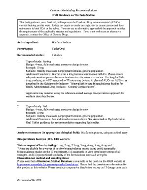 Draft Guidance On Warfarin Sodium