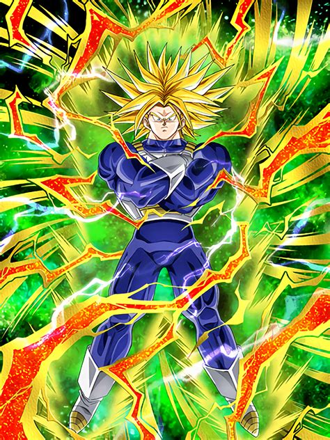 EZA. Prime. "Future Saga" Category Ki +2 and HP, ATK & DEF +40%. Burning Attack. Causes supreme damage to enemy. Mutable Future. ATK +15000 at start of turn; Ki +6 and ATK & DEF +12000 when facing 2 or more enemies. Messenger from the Future - Super Saiyan - Cold Judgment - Royal Lineage - Dismal Future - Shattering the Limit.. 